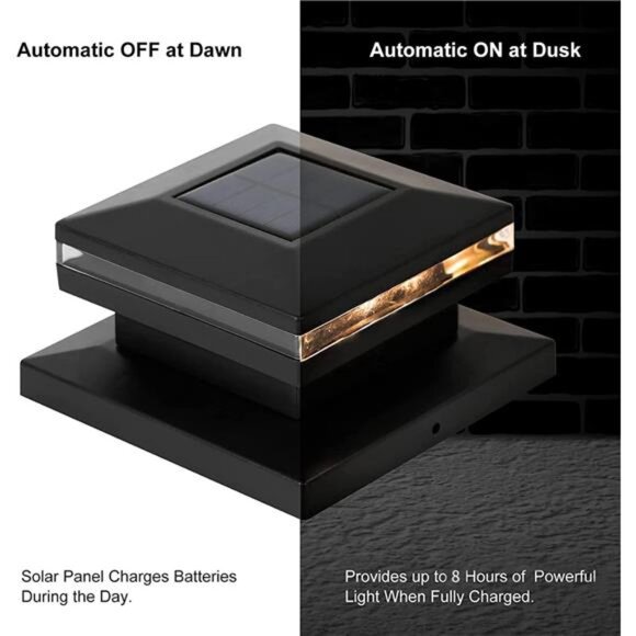 4 Pack Solar Post Lights, Outdoor Fence Post Cap Light Solar Powered Caps - Picture 2 of 7